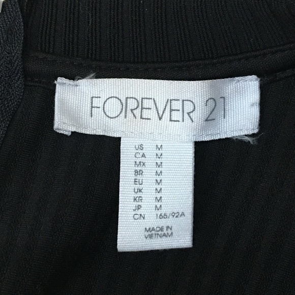 Forever 21 Cold Shoulder Black Ribbed Stretch Bodycon Dress - Women’s Medium - Picture 10 of 12